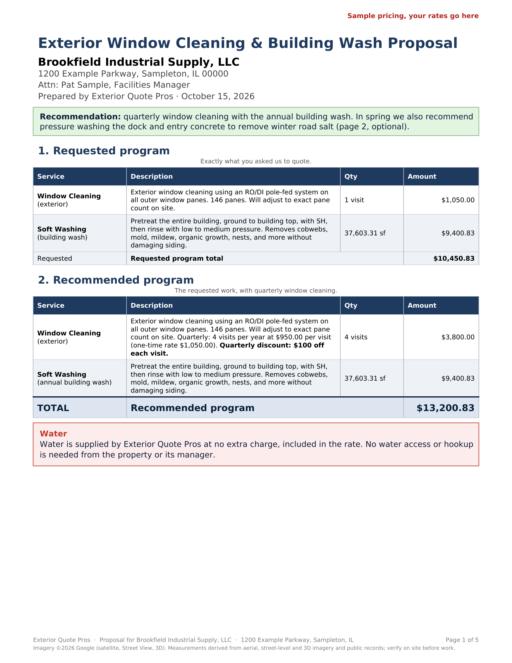 Page 1 of a sample commercial proposal